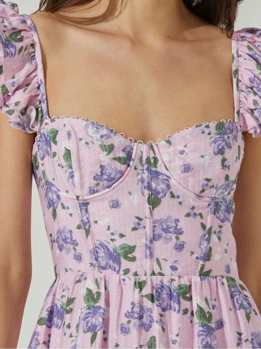 ASTR The Label Lilac Floral Midi Dress with Ruffle Straps - Picture 4 of 7